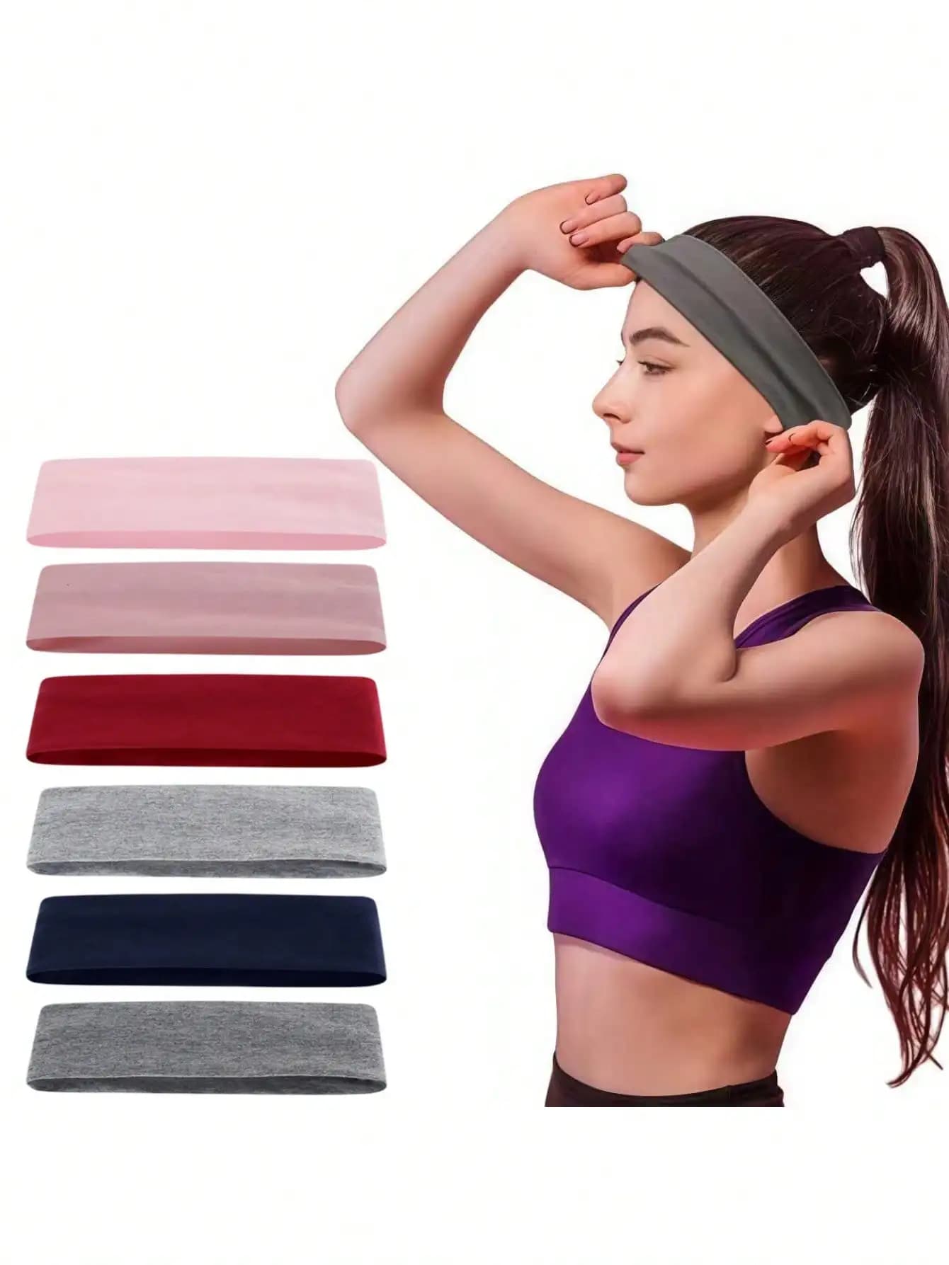 5 Pack Wide Non Slip Sports Headbands For Women, Moisture Wicking Sweat Bands Elastic Hair Wraps For Yoga Gym Running Workout