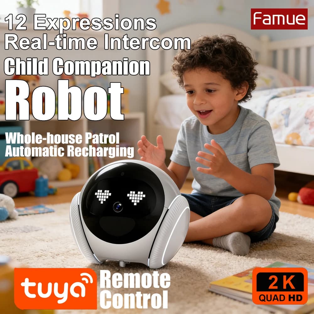 Famue Automatic Charging Robot Camera HD 2K 5G WIFI IP Camera Pet Mobile Tracking Night Vision CCTV Remote View TUYA APP Camera