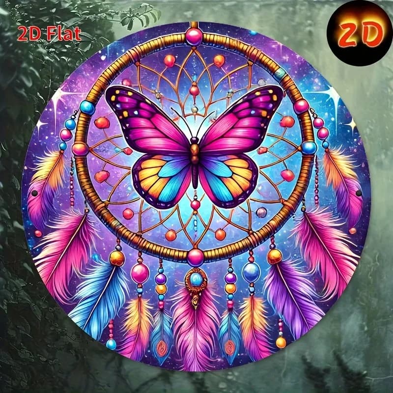 Butterfly Dream Catcher Art Decorative Logo 2D Flat Circular Printing, Center of the Flower Ring, Flower Ring Logo,
