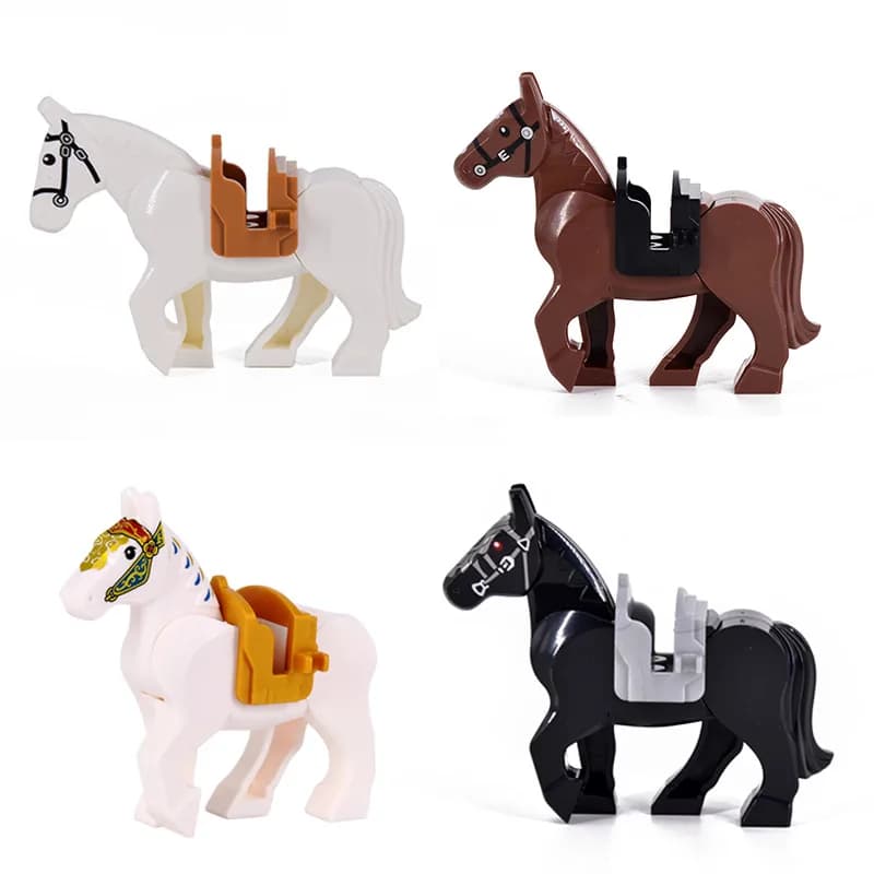 Serie Medievale: Blocchi da Costruzione Cavallo da Guerra Bianco/Nero/Marrone, Giocattoli DIY per Bambini, Regali di Natale