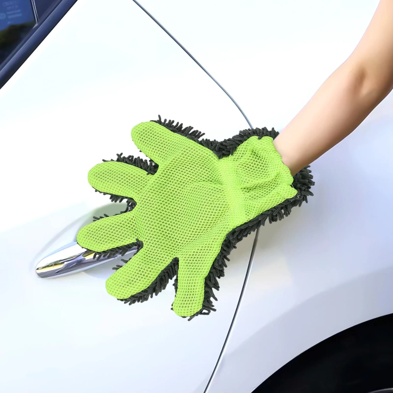 Guanti per lavaggio auto in ciniglia morbida a 5 dita per guanto per lavaggio auto e moto Guanti portatili Spazzole per pulizia automatica Strumento