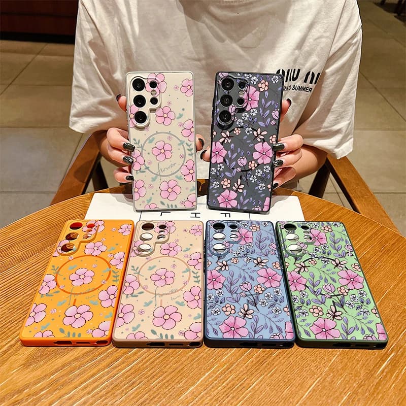 Cover Magnetica per Magsafe per Samsung Galaxy A56 A26 5G A37 A57 A17 con Stampa Floreale, Custodia Rigida Opaca in PC con Bumper