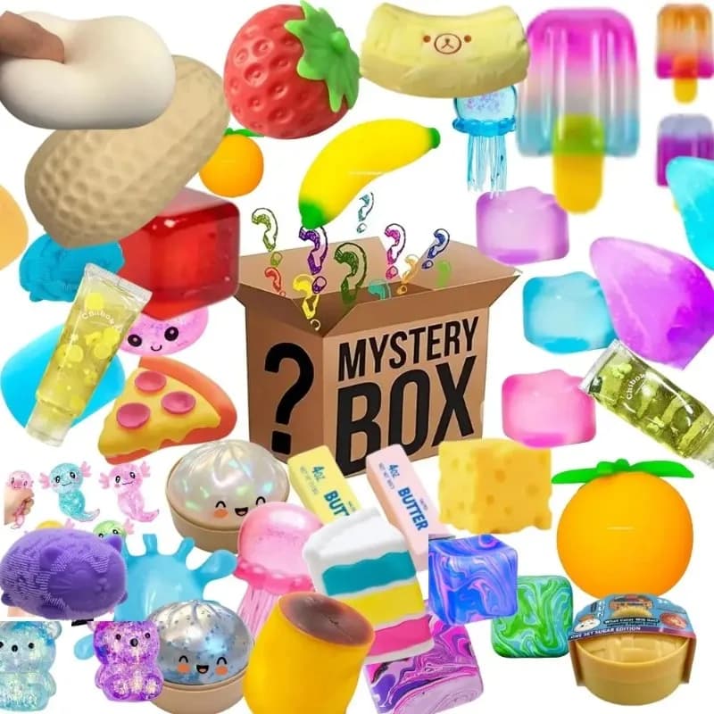 100+ Pcs Surprise Box, Assorted Novelty Squishy Figures Blind Box, Fun Mystery Fidget Stress Relief Toys