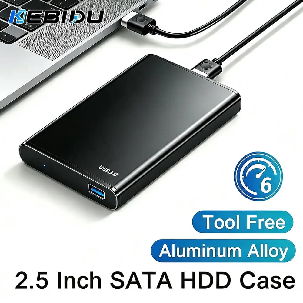 KEBIDU Tool Free 2.5 Inch 5Gbps USB3.0 SATA SSD HDD Hard Drive Enclosure Aluminum Alloy High Speed External Case