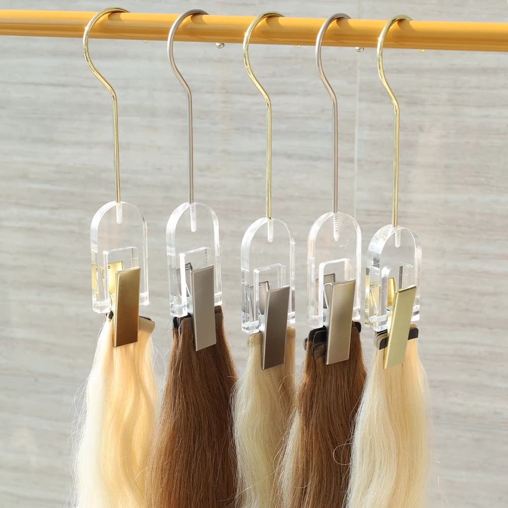 Ganci per estensioni dei capelli in acrilico per vestiti Clip per appendere la lavanderia con gancio dorato per forcine per estensioni di trama
