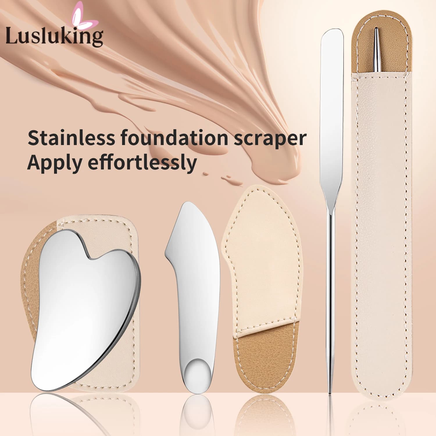 Stainless Steel Mixer Spatula For Makeup Mini Style Heart With Leather Case Multifunctional Skin Care Tool