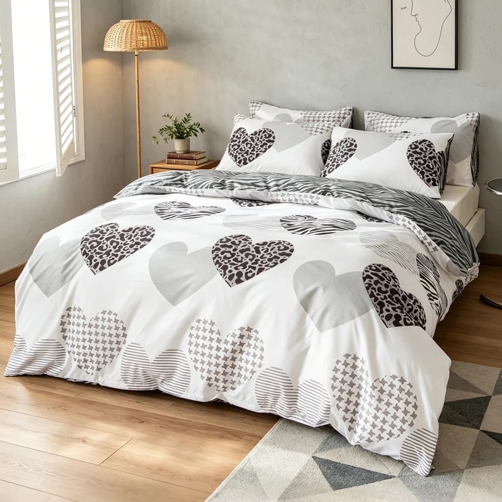 Set copripiumino a forma di cuore con stampa leopardata, 3 pezzi, morbido e traspirante, moderno per la decorazione della camera da letto, letto queen/king size