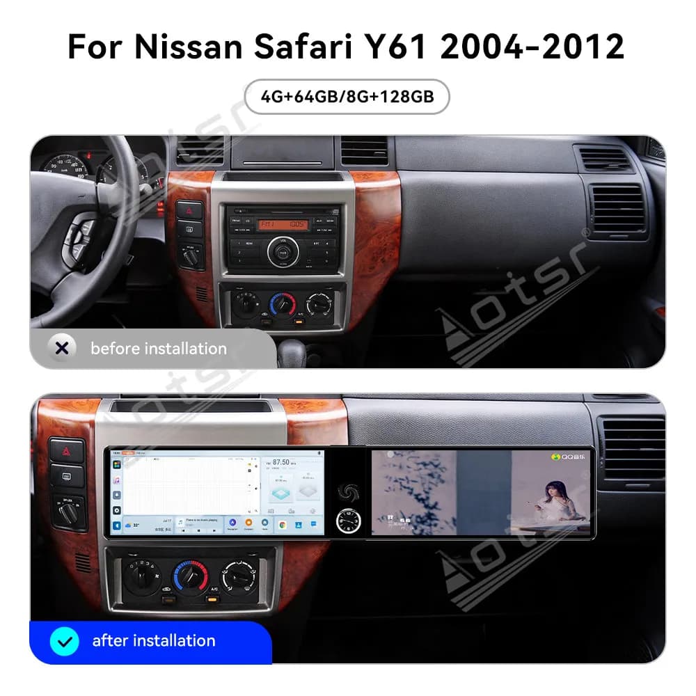 For Nissan Patrol Y61 2004-2012 12.3" Android 13 Dual Screen Car Radio Car Multimedia Video Player GPS Navigation Carplay Unit