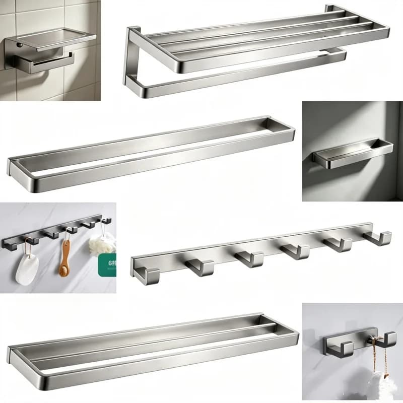 Brushed Nickel Wall Mount Shelf Toilet Bath Hardware 2/4/6 Hook Paper Holder Towel Bar Rack Rail Rod Robe Hook Hanger