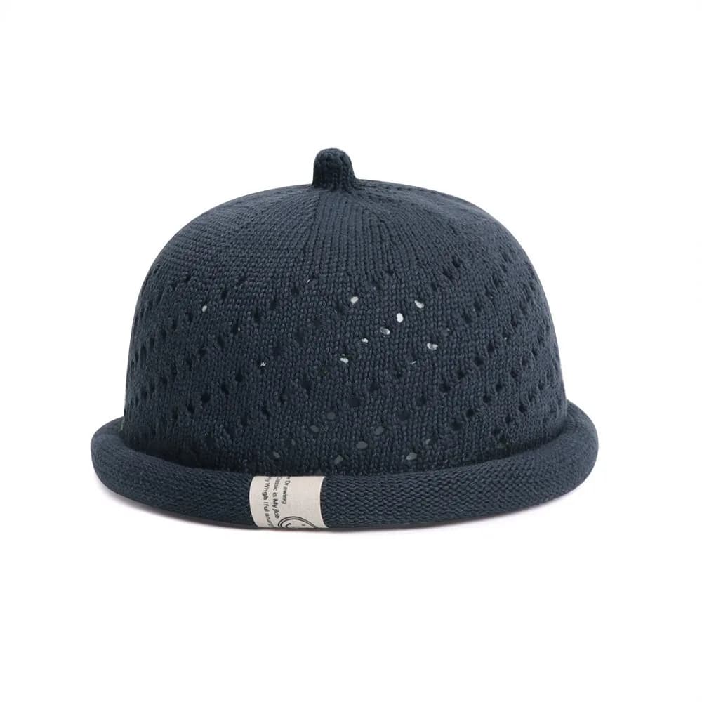 Fashion Mesh Beanie Hats Breathable Rolled Edge Knitted Hats Outdoor Wear Solid Color Bucket Hats All Season