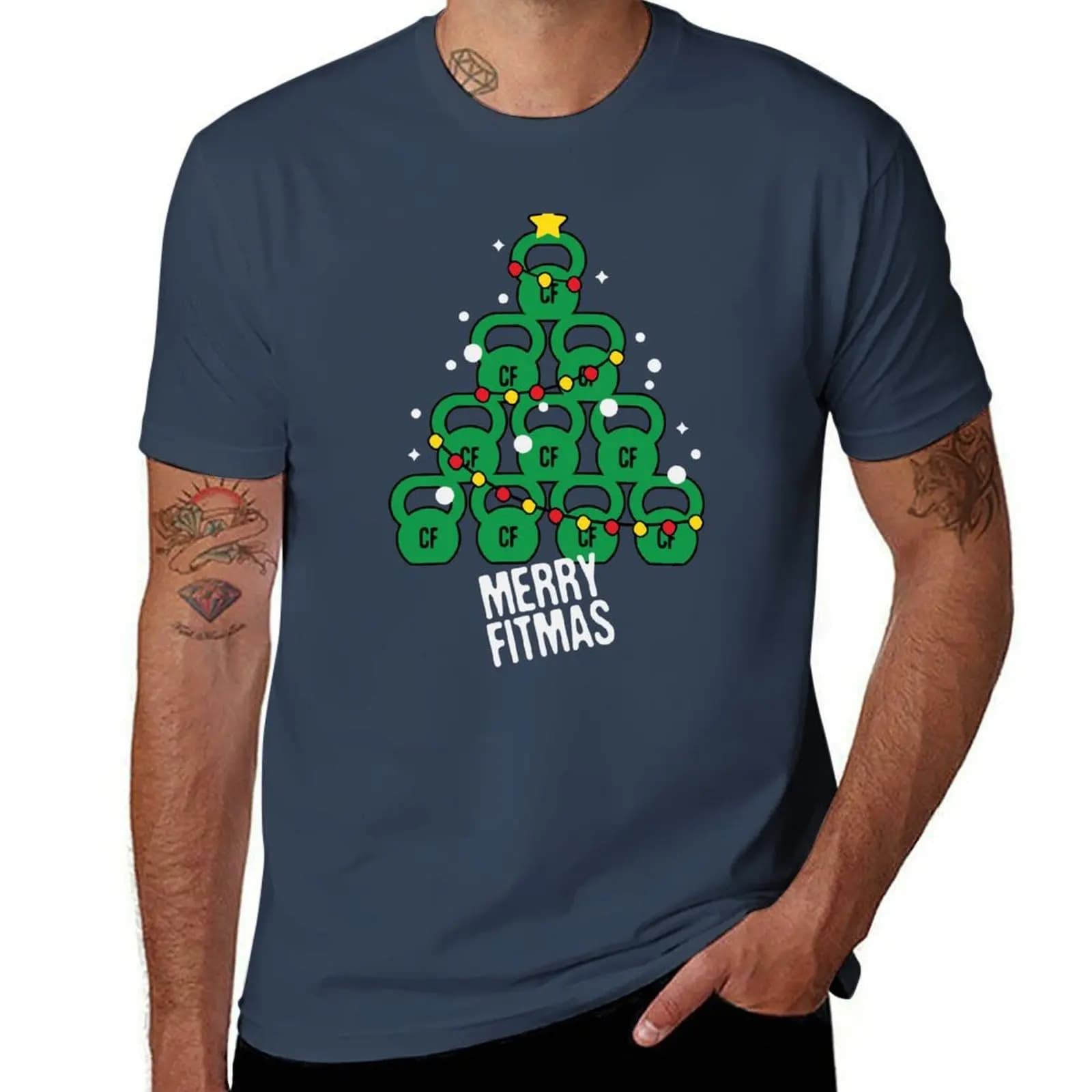 Kettlebell tree, Merry Christmas tree, Xmas workout, Merry Fitmas, Short Sleeved workout t-shirt for weight lifters