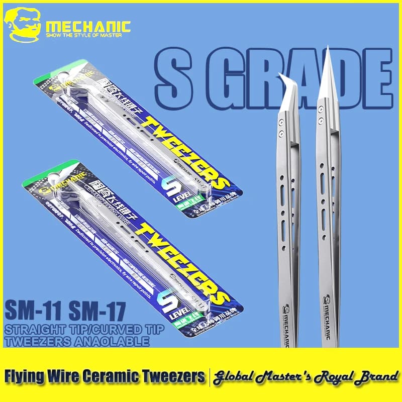 【MECCANICO】Pinzette in ceramica a filo volante SM-11 Punta dritta SM-17 Pinzette a testa intercambiabile ad alta precisione antistatiche curve