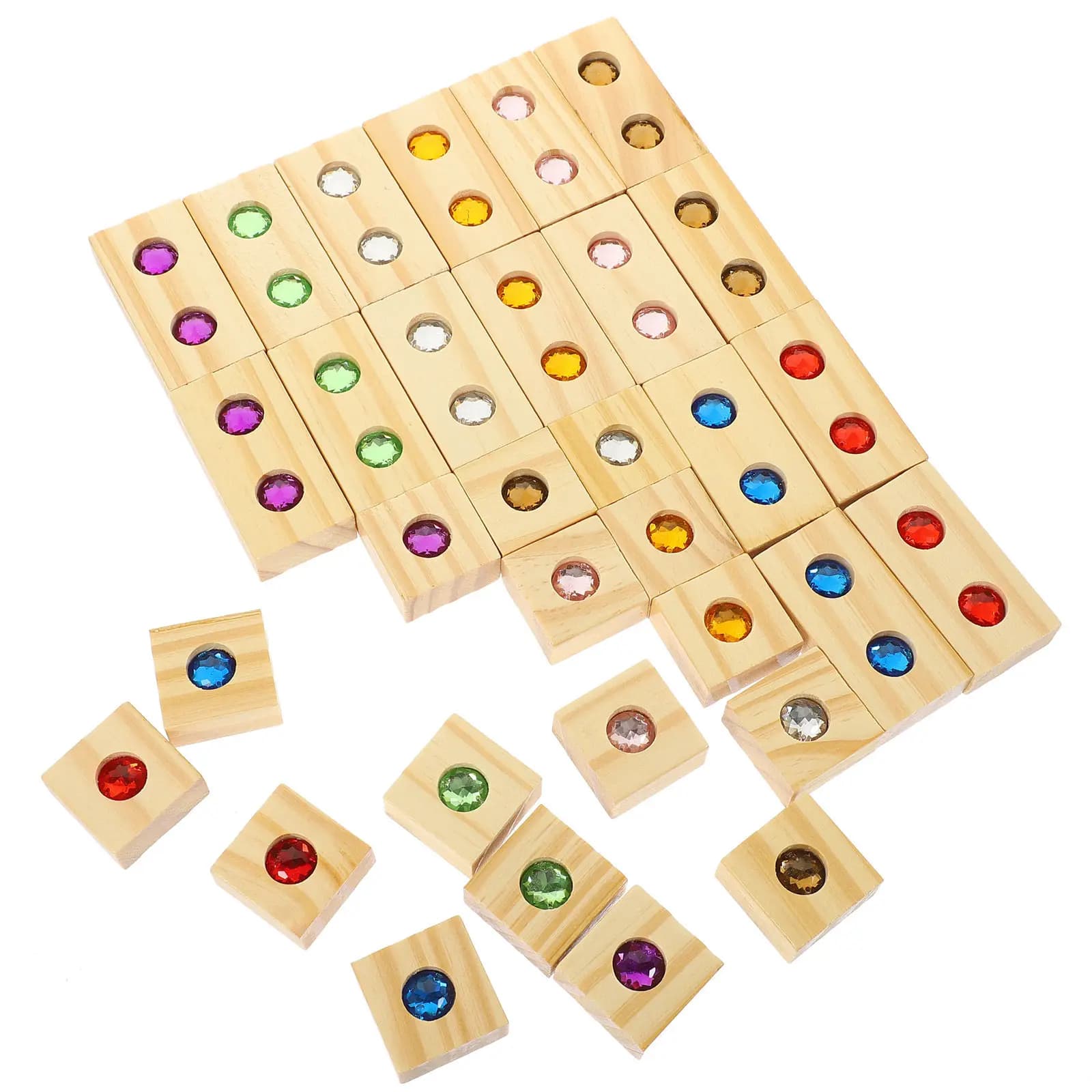 Set di Blocchi in Legno con Gemme Intarsiate, Gioco Educativo Creativo per l'Apprendimento Precoce dei Bambini, Cubi Cognitivi Impilabili