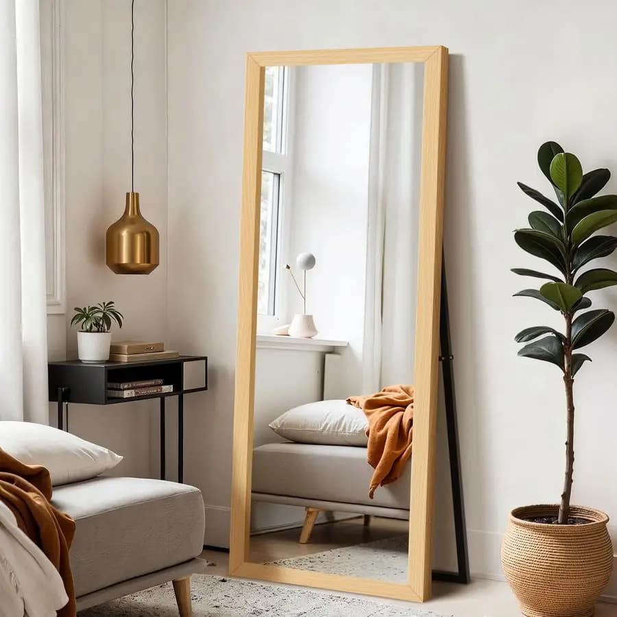 Specchio a Parete a Figura Intera, Specchio da Terra per Camera da Letto, Bagno, Soggiorno con Cornice in Legno