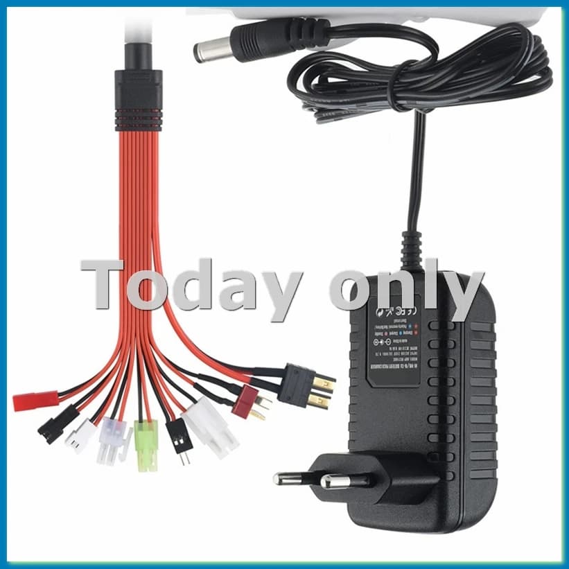 RC 9-in-1 battery charger for NiMH/NiCD 4.8V, 7.2V, 8.4V, 9.6V, RC car charger for NiMH/NiCD 2.4V-12V battery packs, EU plug - ABFB