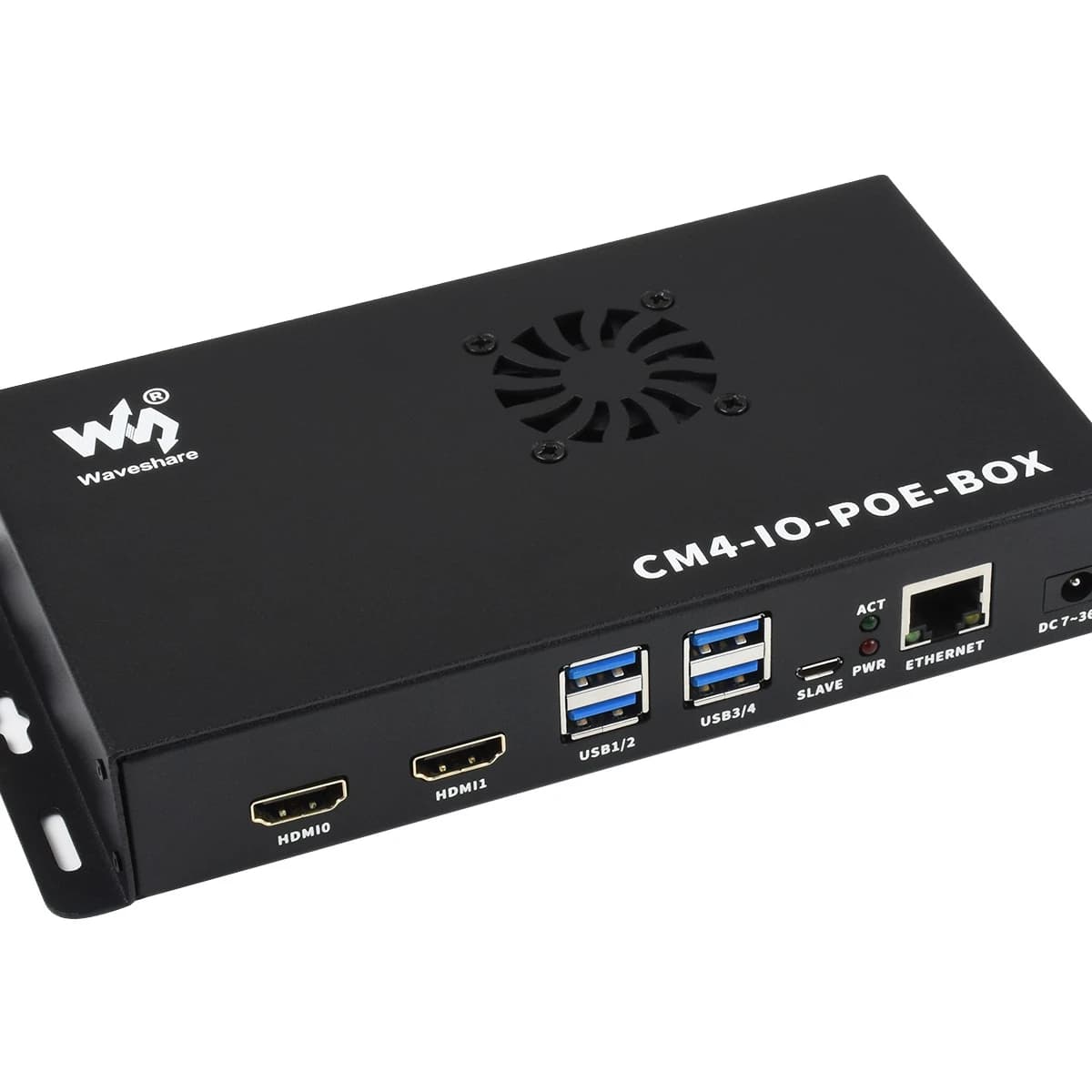 Waveshare CM4-IO-POE-BOX, mini-computer PoE basato sul modulo di elaborazione Raspberry Pi 4 (NON incluso), custodia in metallo, con ventola di raffreddamento
