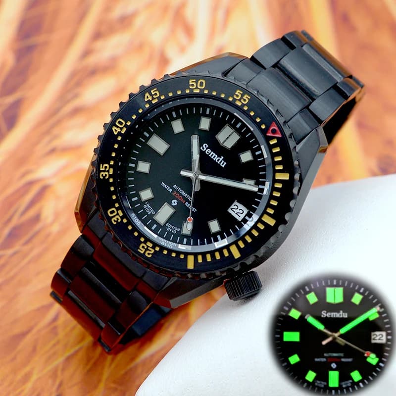 Men's Watch Mechanical Automatic Movement Sapphire Crystal Width Solid Stainless Steel Watch Bracelet 100m Waterproof