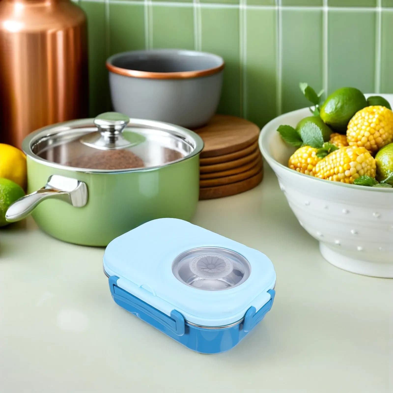 Contenitore per Pranzo Bento a 3 Scomparti in Acciaio Inox, Ermetico, Portatile, per Viaggi, Contenitore per Alimenti Riutilizzabile e Impilabile
