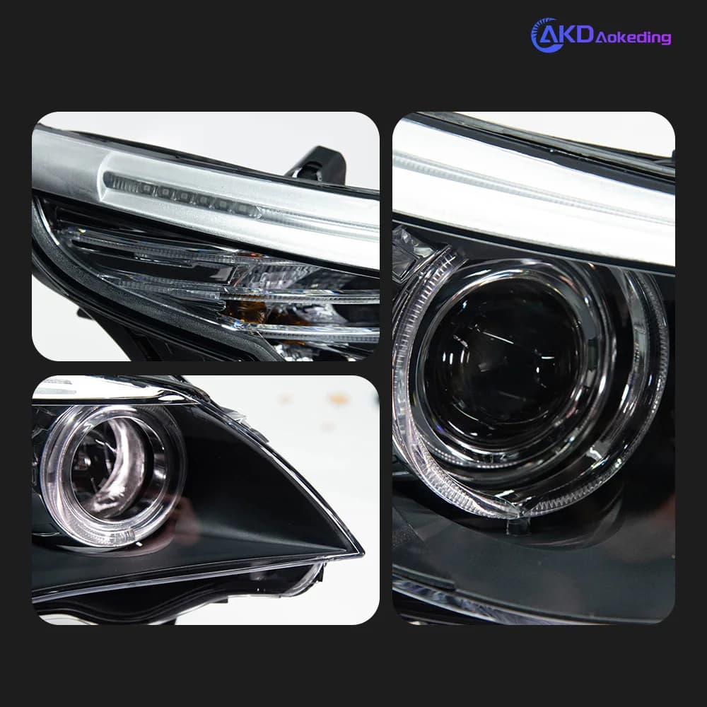 Faro anteriore a LED AKD per BMW E60 2003-2010 Serie 5 520i, gruppo ottico con design Angel Eyes, lente bifocale, accessori per l'aggiornamento.