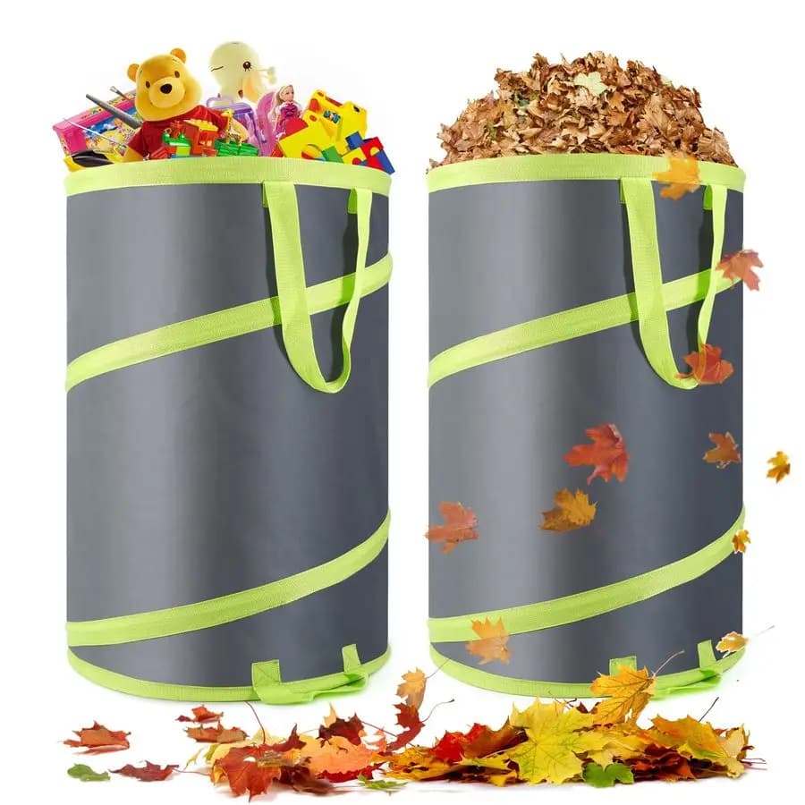 Sacchetto per foglie riutilizzabile, confezione da 2, cestino pieghevole per rifiuti da campeggio, sacchetto per rifiuti da giardino pop-up, contenitore per rifiuti da giardino grande da 120 litri con scarico