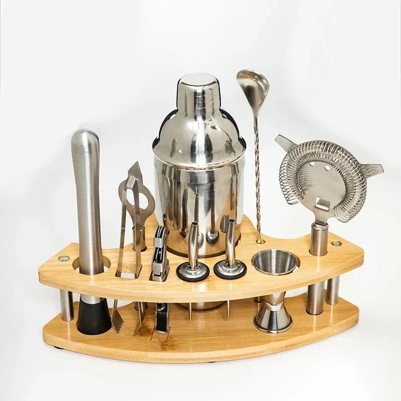 Kit da barista in acciaio inossidabile con supporto, set di shaker per cocktail, mixer Boston per strumenti da bar per feste