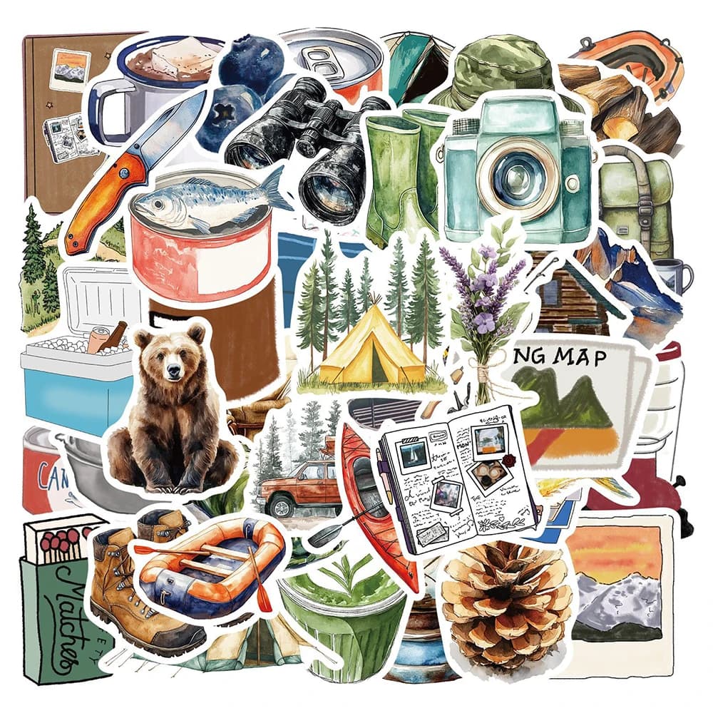 10/30/50/100 Pezzi Adesivi Vintage Acquerello per Viaggi all'Aperto, Sticker Estetici Cartoon, Decorazioni Fai-da-Te per Laptop, Skateboard, Telefono, Giocattoli