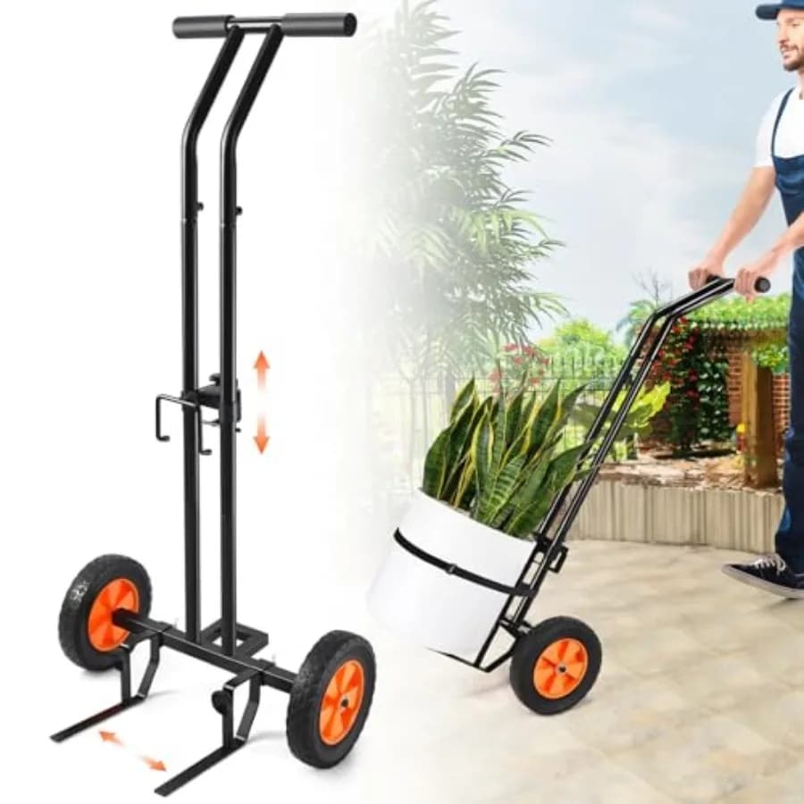 Carrello per Piante con Ruote, Robusto Carrello Portapiante con Braccio Regolabile e Ventose per Vasi da Giardino