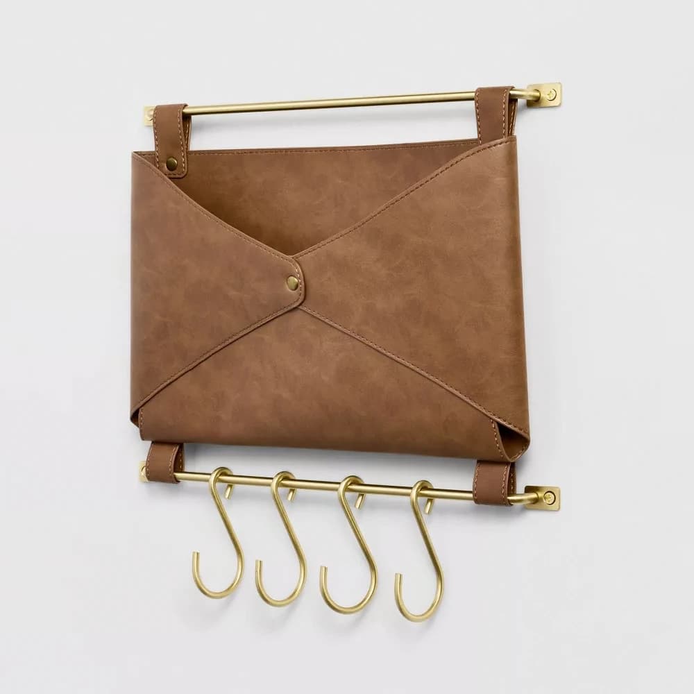 Supporto da parete portachiavi dorato, posta da ingresso in ecopelle e organizer per chiavi da parete, porta portachiavi domestico per guinzaglio per cani, borsa