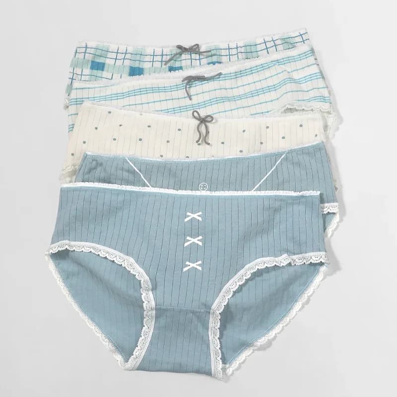 5pc Comfortable and breathable briefs for women, summer thin mid-waist pants, all-cotton crotch pants and shorts for young girls