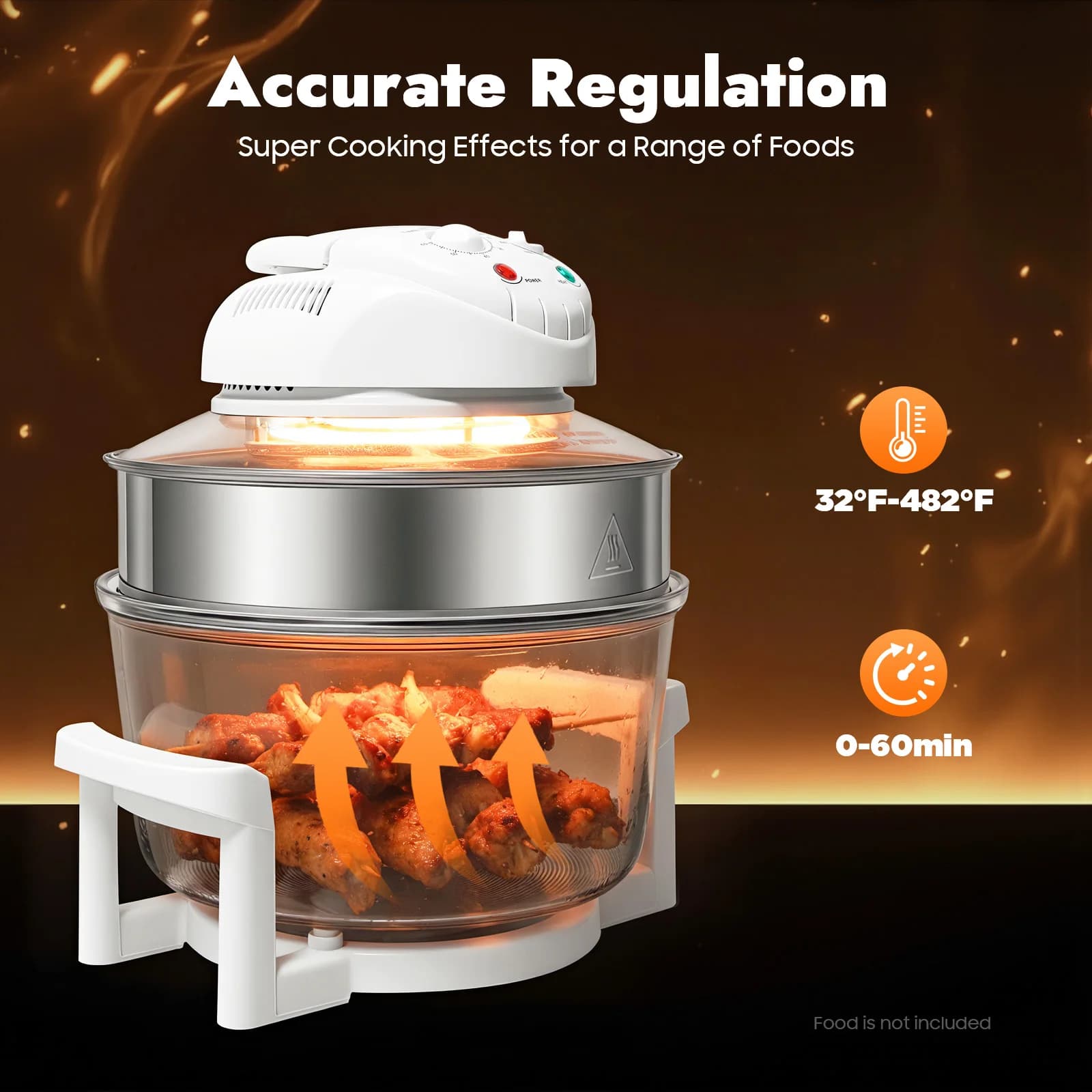 Friggitrice ad Aria con Finestra Visiva da 17L, 360° ° Friggitrice ad Aria in Vetro Trasparente con Controllo Manuale, Forno ad Aria Calda 110V Standard USA con Espansione
