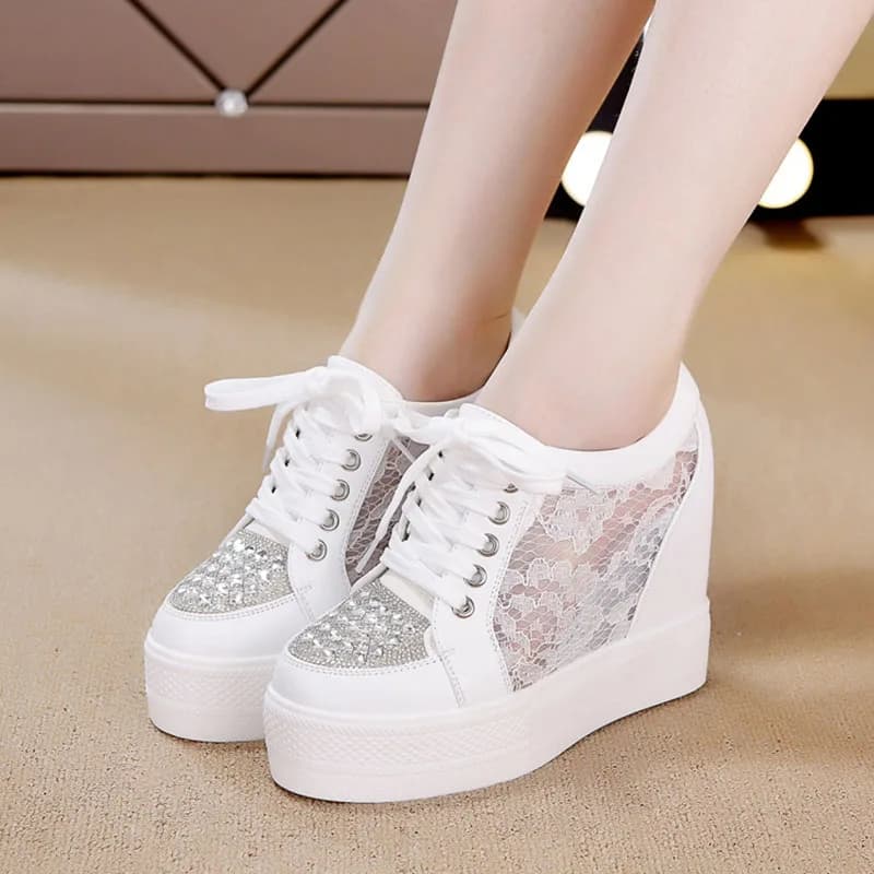 XMWRLW Scarpe estive da donna Mesh traspirante Moda Tacco nascosto Sneakers femminili Scarpe bianche Scarpe da ginnastica primavera estate da donna