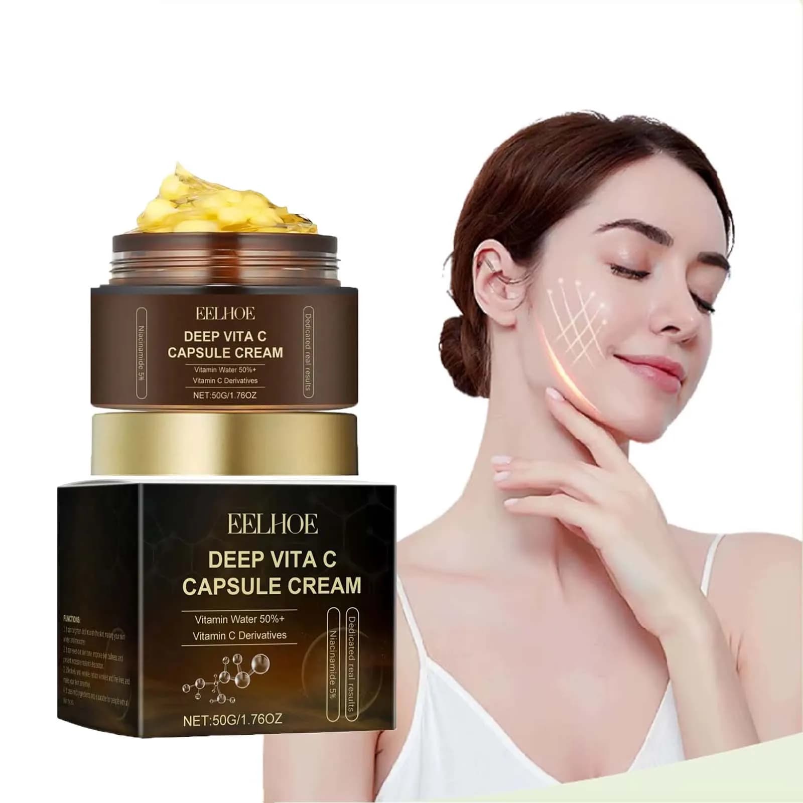 HOYGI Deep Vitamin C Face Cream Moisturizer Wrinkles Skin Radiance Glow Hydration Lightweight Skin Care Anti Aging Brightening
