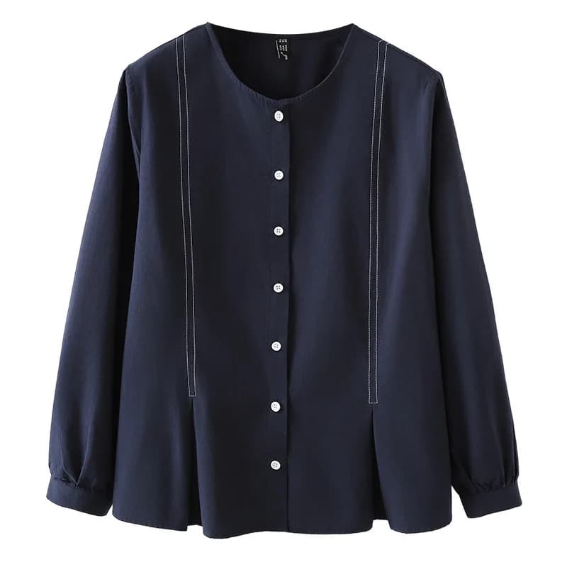 Women's Plus Size Shirts Fashion Autumn New Style Simple And Elegant Sleeve Long Line Bright Casual Cotton Shirt Washed 2527