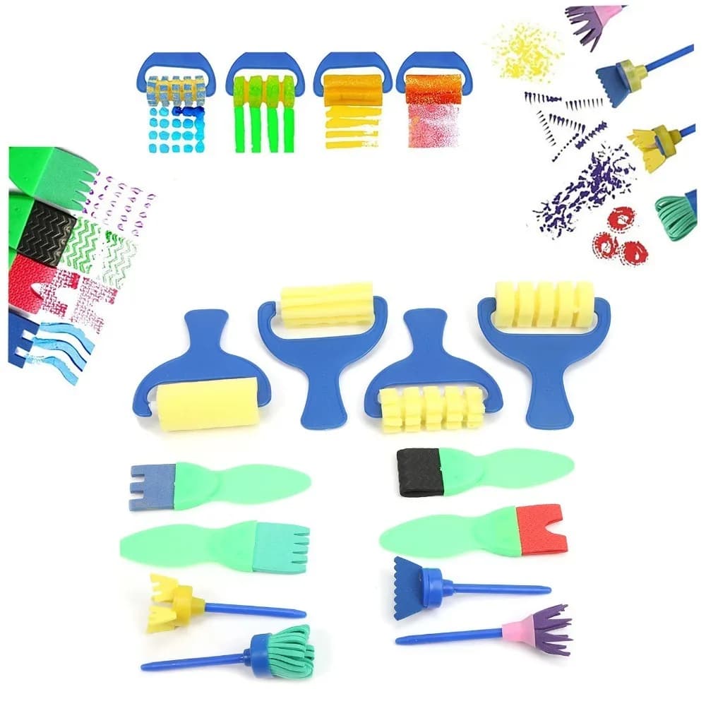 Set di 12 Spugne in Schiuma EVA per Pittura, Texture Delicata, Assortimento Multi-Pattern, Set di Rulli e Timbri EVA