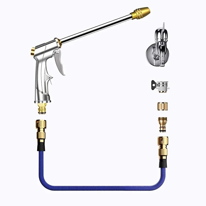 Pistola per la pulizia dell'auto Pistola ad acqua per autolavaggio ad alta pressione, pistola ad acqua per tubo da giardino, completamente in metallo regolabile, ugello di irrigazione per prato W