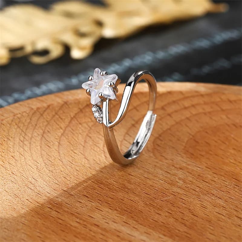 Anello con stella zircone di dimensioni regolabili alla moda per accessori da regalo per gioielli da donna E1631