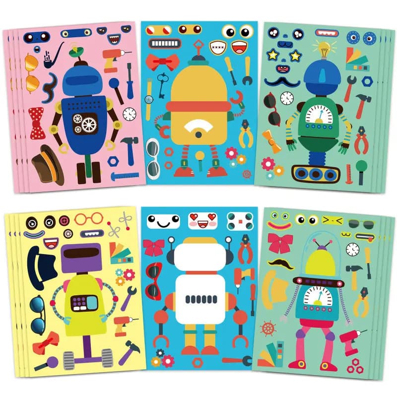 Assemblare adesivi robot per bambini Ragazzi Crea un viso Adesivi puzzle Artigianato fai-da-te Bambini piccoli Regali educativi per bomboniere
