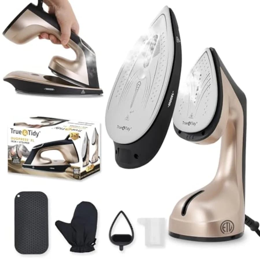 DuoPress XL 2-in-1 Clothes Steamer and Iron 1600W Powerful Turbo Steam Large Ceramic Plate Smart Temperature Control 3 Steam Mo