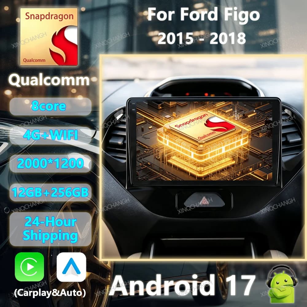 Android 17 Car Radio Carplay Auto For Ford Figo 2015 - 2018 Head Unit 4G WIFI Navigation QLED GPS 2DIN Multimedia Video Player