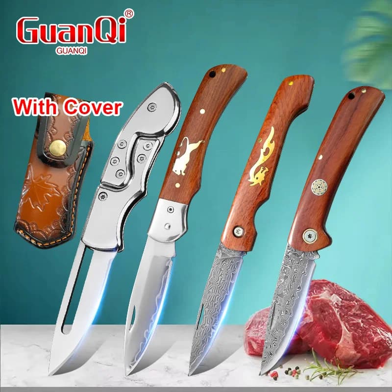 Hand-Forged VG10 Damascus Steel Folding Knife Razor Sharp Meat Slicing Fruit Paring Wooden Handle Professional Chef Kitchen Tool
