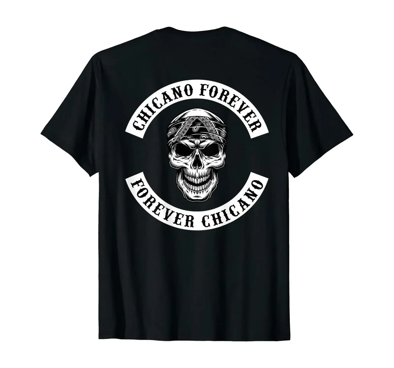 T-shirt Chicano Skull With Bandana Biker Style Rocker Nera S-5XL
