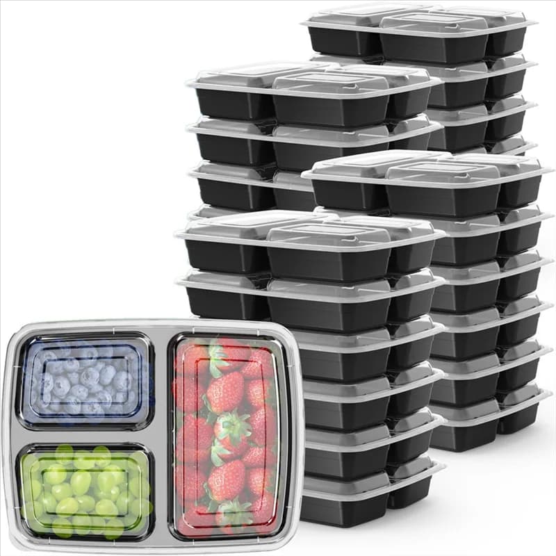 AT05-Contenitori riutilizzabili per la preparazione dei pasti da 32 Oz, confezione da 50, 3 scomparti con coperchi Contenitori in plastica per alimenti per uscire