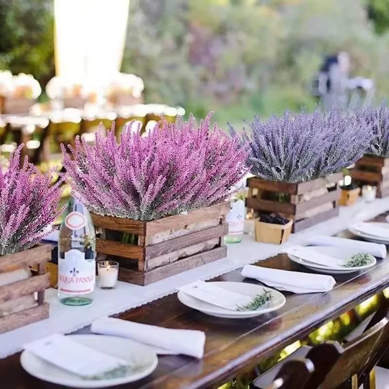 A bunch of artificial flowers in plastic Provence lavender, fake plants, table decoration, home decoration, outdoor garden