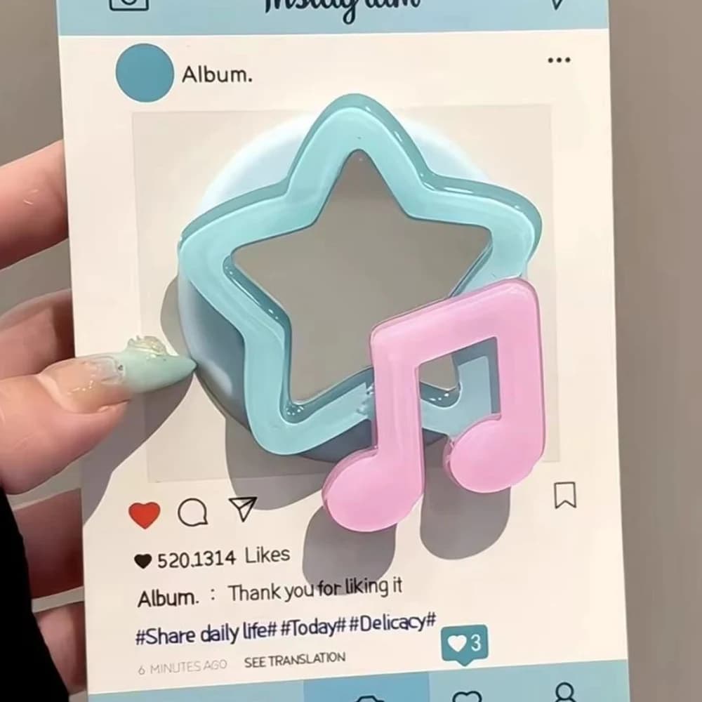 Korean Cute 3D Star Makeup Mirror For Magsafe Griptok Holder Phone Finger Ring Stand Support For iPhone 17 16 Girl Bracket