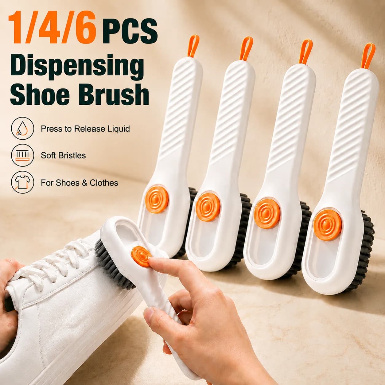 1/4/6PCS Refillable Shoe Cleaning Brush with Liquid Dispenser Soft Bristle Laundry Scrubber for Sneakers Clothes Home Use Tool