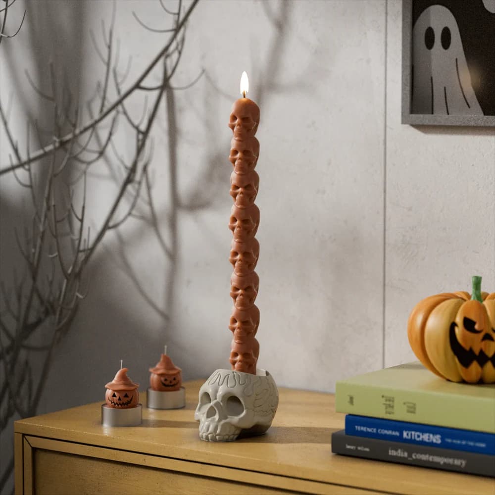 Stampo per candele in Silicone con teschio a pila spettrale forma conica fatta a mano per candele stampo per candele di Halloween