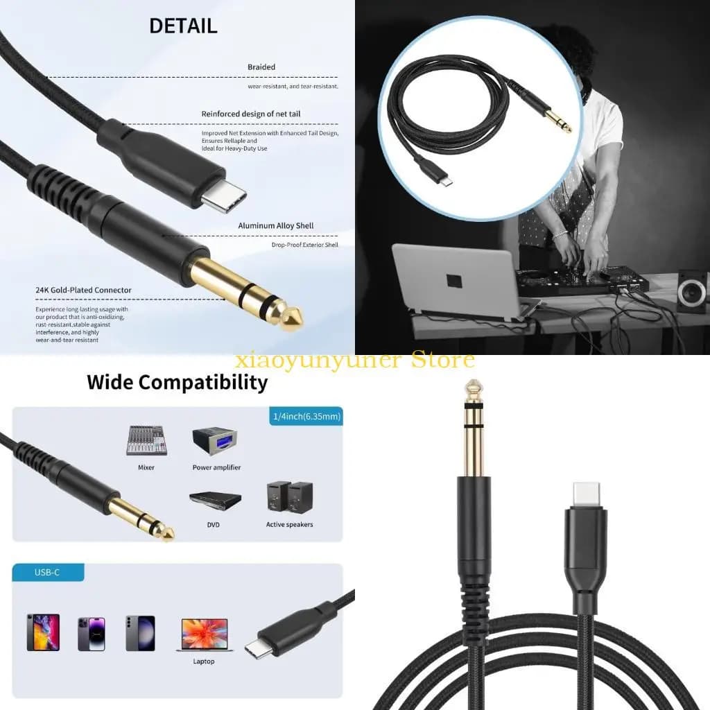 P9JB Cavo adattatore USB C a 6,35 mm TRS Tipo C a 6,35 1/4" Cavo TRS per batteria per chitarra elettrica Lunghezza 1 m/2 m/3,0 m