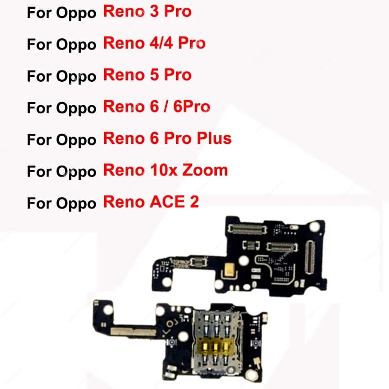 Cavo flessibile per scheda SIM per OPPO Reno 3 4 5 6 Pro Plus 10X Zoom Ace 2 5G vassoio per scheda SIM Dock parti del connettore della scheda del microfono