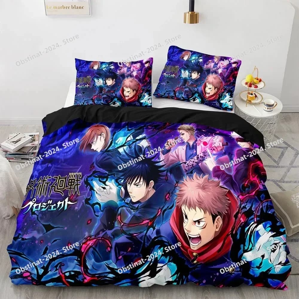 Anime Jujutsu Kaisen Set biancheria da letto Stampato singolo Piumino Trapunta Copripiumino Federa Set da 3 pezzi Bambini Taglia adulto