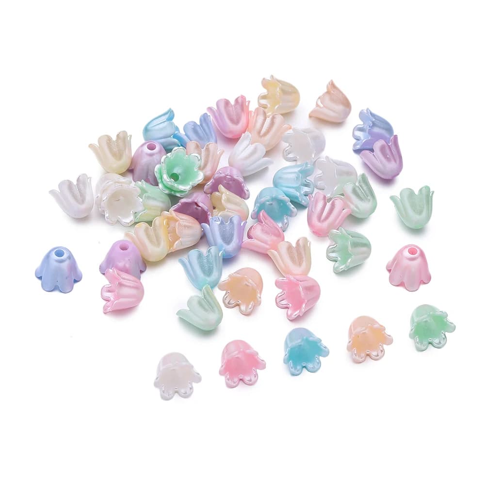 50pcs ABS Artificial Pearls Chime Flowers Beads Spacer Loose Beads for DIY Necklaces Bracelets Jewelry Making Craft Supplies